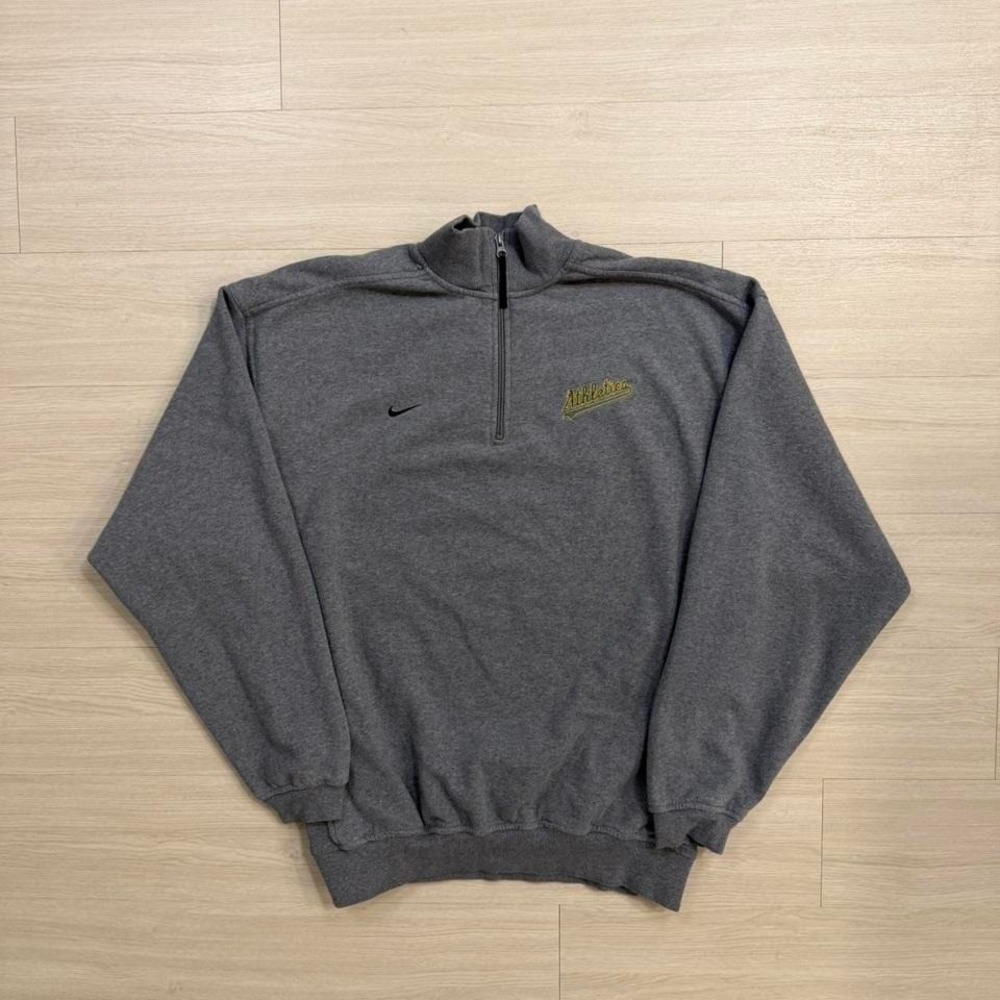 Vintage Nike Grey Oakland Athletics Quarter Zip Pullover Sweater Men's Size XL